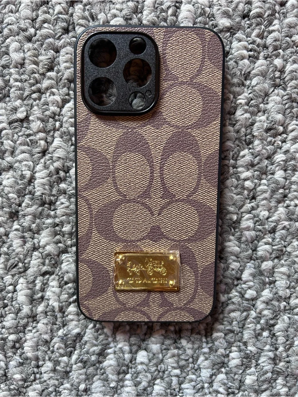 Coach Brown Monogram Phone Case with Gold Plaque
